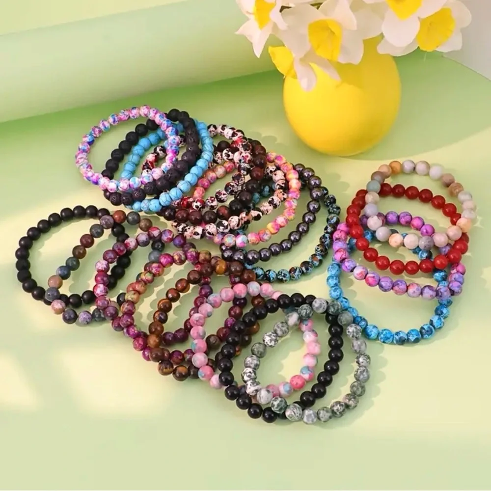 ⭐️ 5 for $25 Glass Crystal Green Beaded Stretch Bracelet Stackable Jewelry